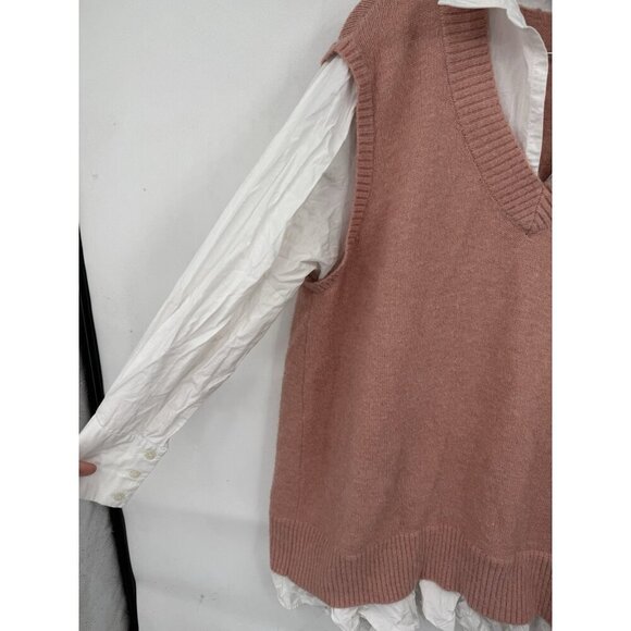 City Chic Contrast Collared Sweater Women Plus Size 18 Pink White College Preppy - Picture 11 of 12